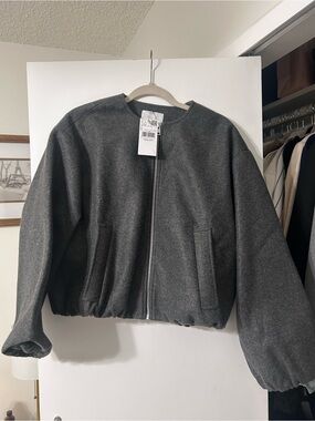 Mango Charcoal Gray Bomber Jacket